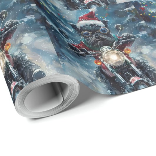 Affenpinscher Hond Rijden Motorfiets Kerstmis Cadeaupapier (Rol Hoek)