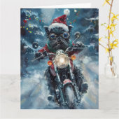 Affenpinscher Hond Rijden Motorfiets Kerstmis Kaart (Gele Bloem)