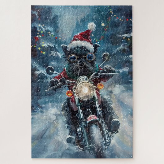 Affenpinscher Hond Rijden Motorfiets Kerstmis Legpuzzel (Verticaal)