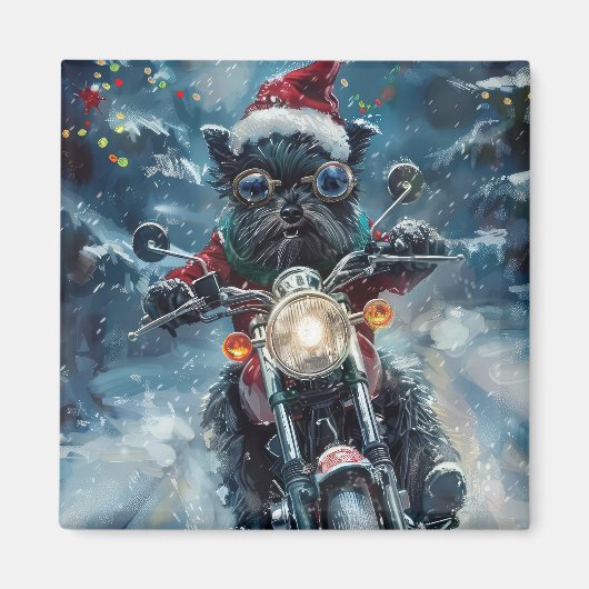 Affenpinscher Hond Rijden Motorfiets Kerstmis Magneet (Voorkant)