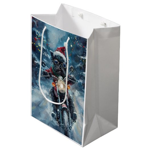 Affenpinscher Hond Rijden Motorfiets Kerstmis Medium Cadeauzakje (Voorkant Gekanteld)