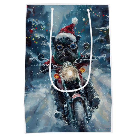 Affenpinscher Hond Rijden Motorfiets Kerstmis Medium Cadeauzakje (Achterkant)