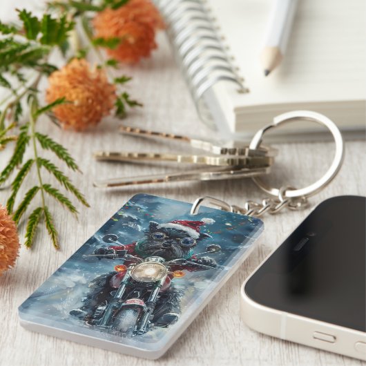 Affenpinscher Hond Rijden Motorfiets Kerstmis Sleutelhanger (Voorkant Rechts)
