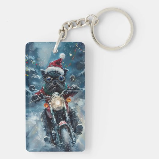 Affenpinscher Hond Rijden Motorfiets Kerstmis Sleutelhanger (achterkant)