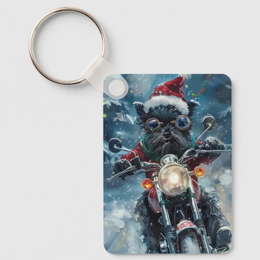Affenpinscher Hond Rijden Motorfiets Kerstmis Sleutelhanger (Voorkant)