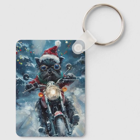 Affenpinscher Hond Rijden Motorfiets Kerstmis Sleutelhanger (Achterkant)