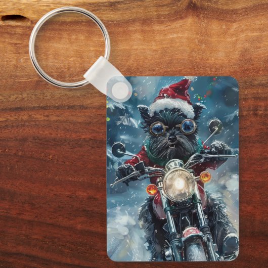 Affenpinscher Hond Rijden Motorfiets Kerstmis Sleutelhanger (Voorkant)