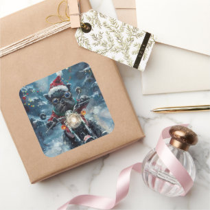 Affenpinscher Hond Rijden Motorfiets Kerstmis Vierkante Sticker