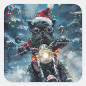 Affenpinscher Hond Rijden Motorfiets Kerstmis Vierkante Sticker (Voorkant)
