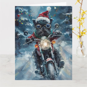 Affenpinscher Hond Rijdt op Motorfiets Kerstmis Kaart