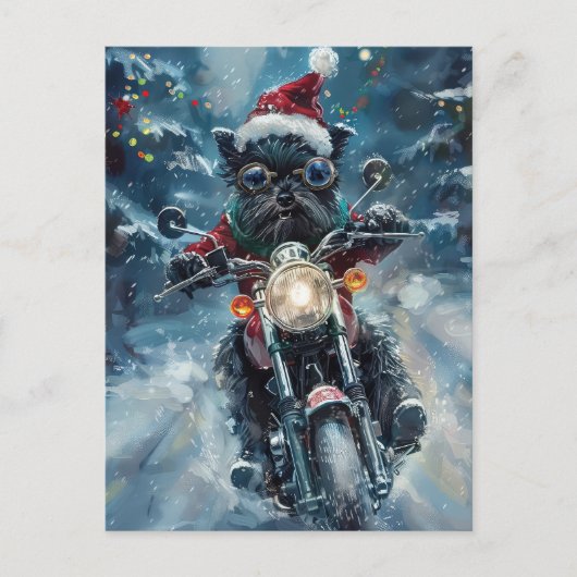 Affenpinscher-hond rijdt op motorfiets met Kerstmi Uitnodiging Briefkaart (Voorkant)