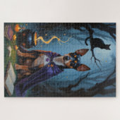 Affenpinscher Hond Whimsical Halloween Schilderij Legpuzzel (Horizontaal)