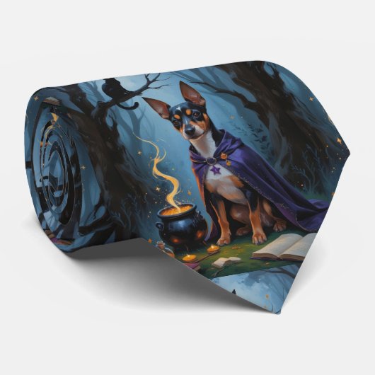 Affenpinscher Hond Whimsicale Halloween Schilderij Stropdas (Opgerold)