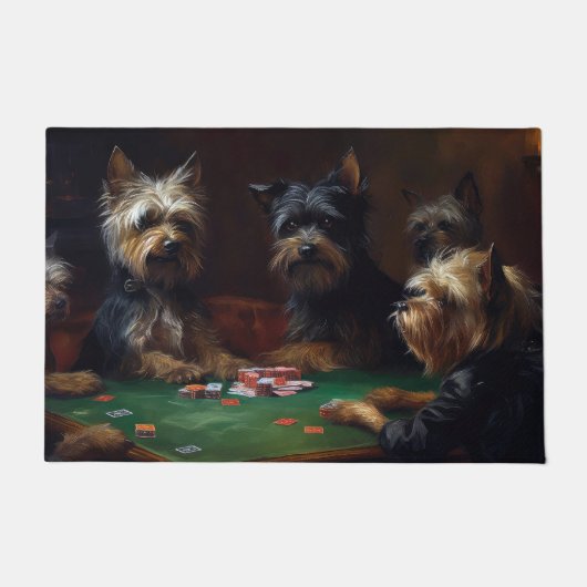 Affenpinscher Honden Spelen Poker Art Deurmat (Voorkant)