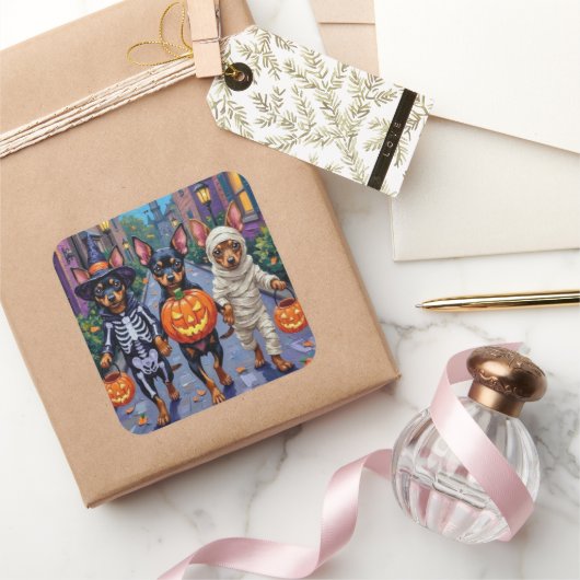 Affenpinscher Honden Trick-or-Treating in Hallowee Vierkante Sticker (Geschenken)