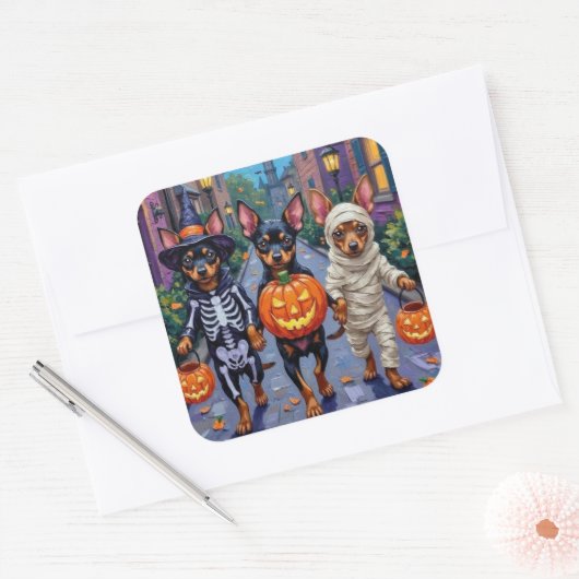 Affenpinscher Honden Trick-or-Treating in Hallowee Vierkante Sticker (Envelop)