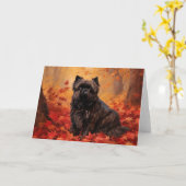 Affenpinscher in herfstbladeren geïnspireerd kaart (Gele Bloem)