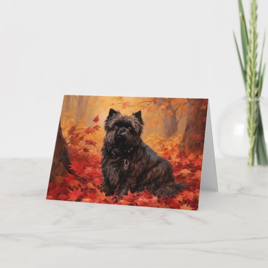 Affenpinscher in herfstbladeren geïnspireerd kaart (Voorkant)
