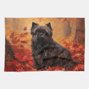 Affenpinscher in herfstbladeren geïnspireerd theedoek