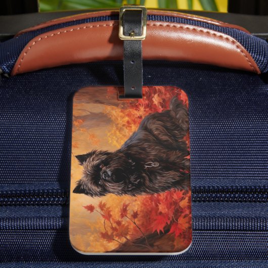 Affenpinscher in herfstbladeren Herfst geïnspireer Bagagelabel (Voorkant Insitu 2)