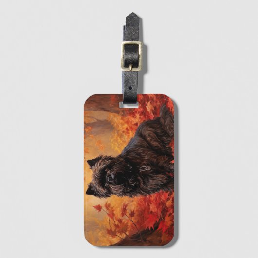 Affenpinscher in herfstbladeren Herfst geïnspireer Bagagelabel (Voorkant (verticaal))