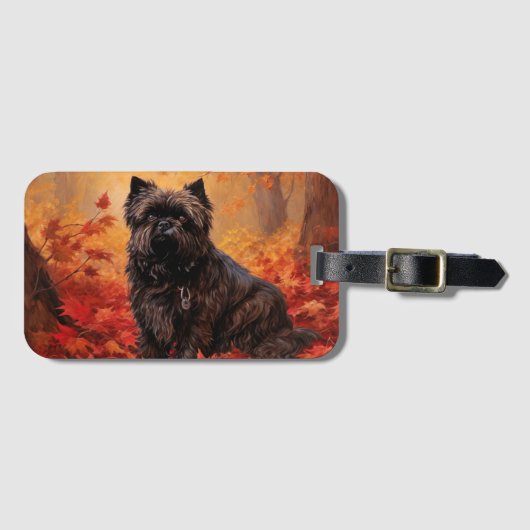 Affenpinscher in herfstbladeren Herfst geïnspireer Bagagelabel (Voorkant (horizontaal))