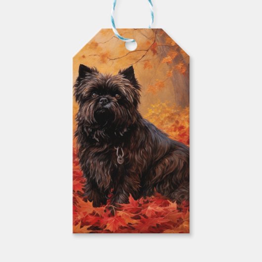 Affenpinscher in herfstbladeren Herfst geïnspireer Cadeaulabel (Voorkant)