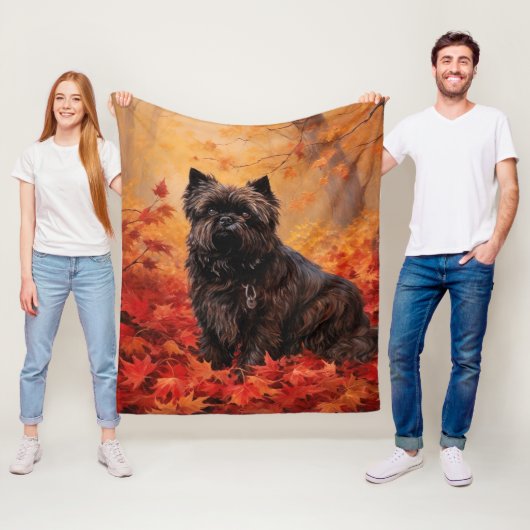 Affenpinscher in herfstbladeren Herfst geïnspireer Fleece Deken (In situ)