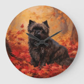 Affenpinscher in herfstbladeren Herfst geïnspireer Grote Klok (Voorkant)