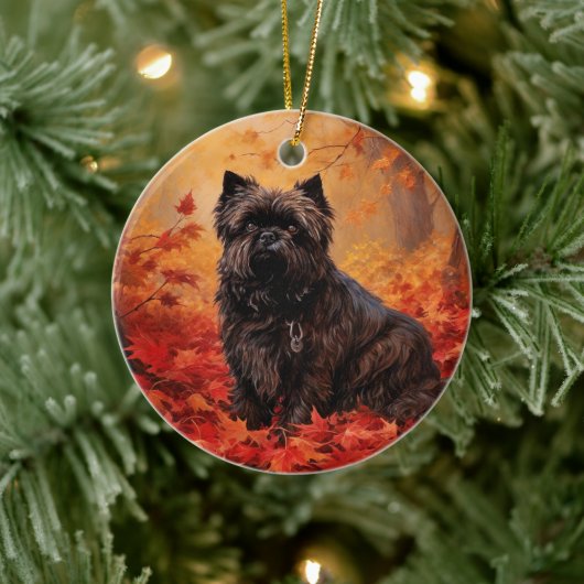 Affenpinscher in herfstbladeren Herfst geïnspireer Keramisch Ornament (Boom)