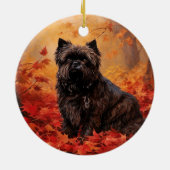 Affenpinscher in herfstbladeren Herfst geïnspireer Keramisch Ornament (Achterkant)