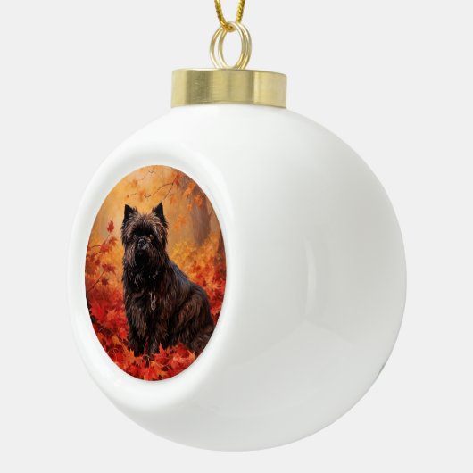 Affenpinscher in herfstbladeren Herfst geïnspireer Keramische Bal Ornament (Rechts)