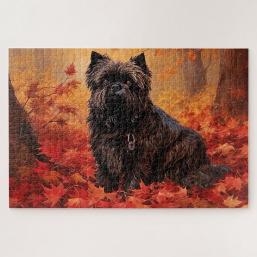 Affenpinscher in herfstbladeren Herfst geïnspireer Legpuzzel (Horizontaal)