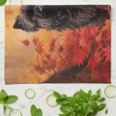 Affenpinscher in herfstbladeren Herfst geïnspireer Theedoek (Gevouwen)