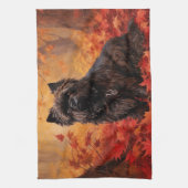 Affenpinscher in herfstbladeren Herfst geïnspireer Theedoek (Verticaal)