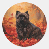 Affenpinscher in herfstbladeren val geïnspireerd ronde sticker (Voorkant)