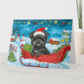 Affenpinscher in slee met sneeuw Kerstmis Kaart (Voorkant)