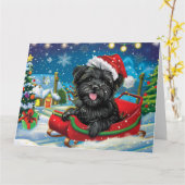 Affenpinscher in Sleigh Snow Kerstmis Kaart (Gele Bloem)