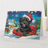 Affenpinscher in Sleigh Snow Kerstmis Kaart (Voorkant)