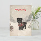 Affenpinscher In Sneeuw Minimal Oude Kerstkaart (Staand voorkant)