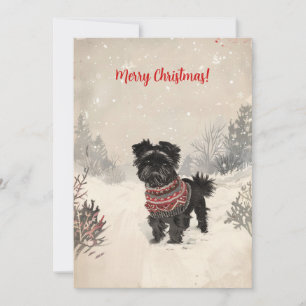 Affenpinscher In Sneeuw Minimal Vintage Kerstmis Feestdagenkaart