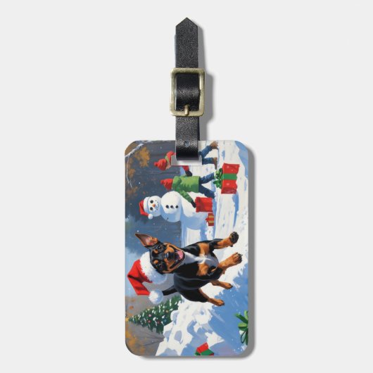 Affenpinscher Kerst Feestelijke Sneeuwscène Bagagelabel (Voorkant verticaal)