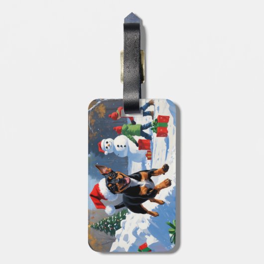Affenpinscher Kerst Feestelijke Sneeuwscène Bagagelabel (Achterkant verticaal)