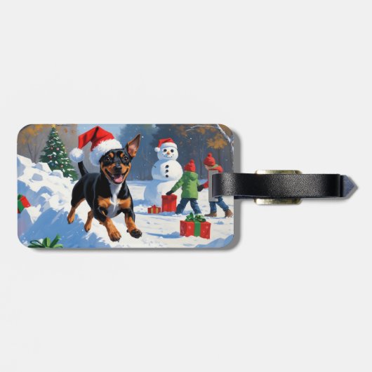 Affenpinscher Kerst Feestelijke Sneeuwscène Bagagelabel (Achterkant horizontaal)