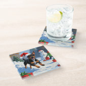 Affenpinscher Kerst Feestelijke Sneeuwscène Glazen Onderzetter (Schuin)