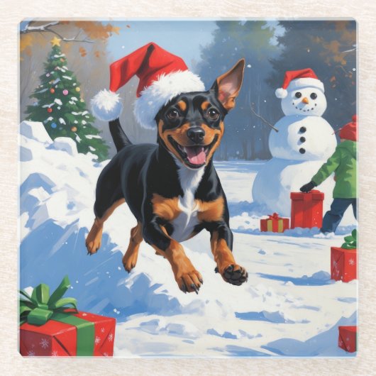 Affenpinscher Kerst Feestelijke Sneeuwscène Glazen Onderzetter (Voorkant)