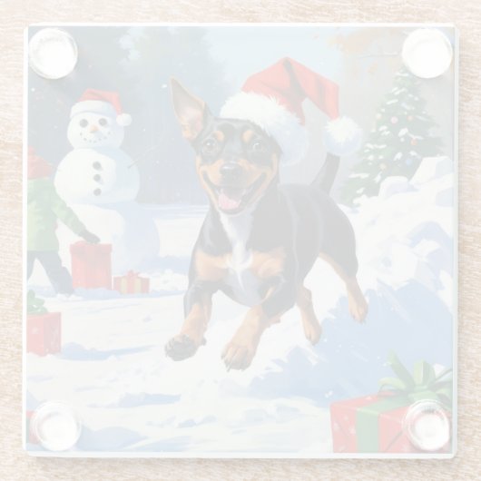 Affenpinscher Kerst Feestelijke Sneeuwscène Glazen Onderzetter (Achterkant)