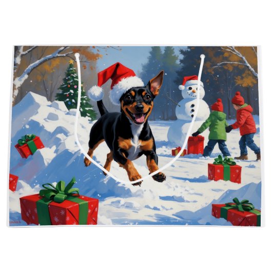 Affenpinscher Kerst Feestelijke Sneeuwscène Groot Cadeauzakje (Voorkant)