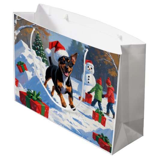Affenpinscher Kerst Feestelijke Sneeuwscène Groot Cadeauzakje (Achterkant Gekanteld)