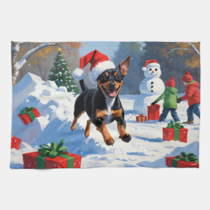 Affenpinscher Kerst Feestelijke Sneeuwscène Theedoek